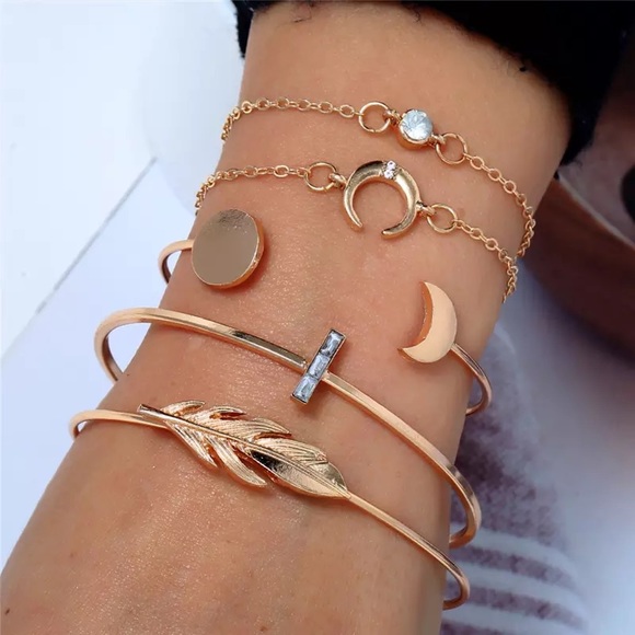 5 Pcs Feather Moon Crystal Gem Bracelet Set - Picture 2 of 15